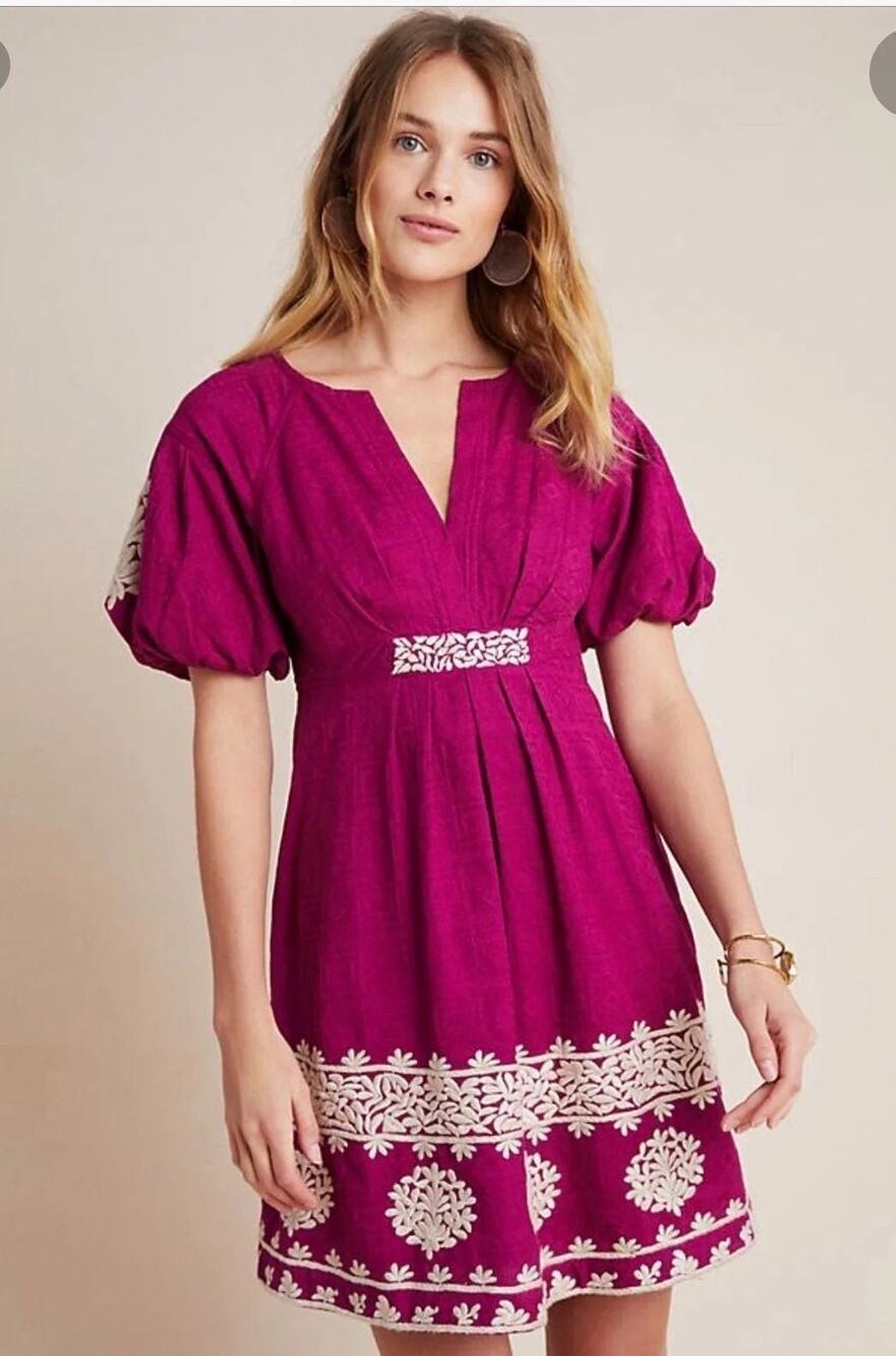 NWT❤️Anthropologie Embroidered Mini Dress sz6P